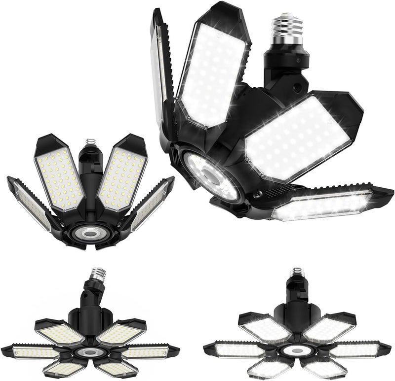Adiding Rotatable LED Garage Light 4 Pack, 48000Lm Super Bright Basement Lighting Fixture w/ 6 Adjustable Panels Screw in E26 E27 Bulb Base for Workshop Attic Barn Ceiling Warehouse Gym Utility - Image 1